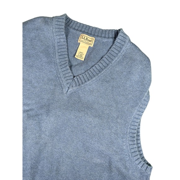 LL Bean Mens Vest Blue 100% Cotton Sleeveless Sweater Vest Layering L-REG - Picture 1 of 6